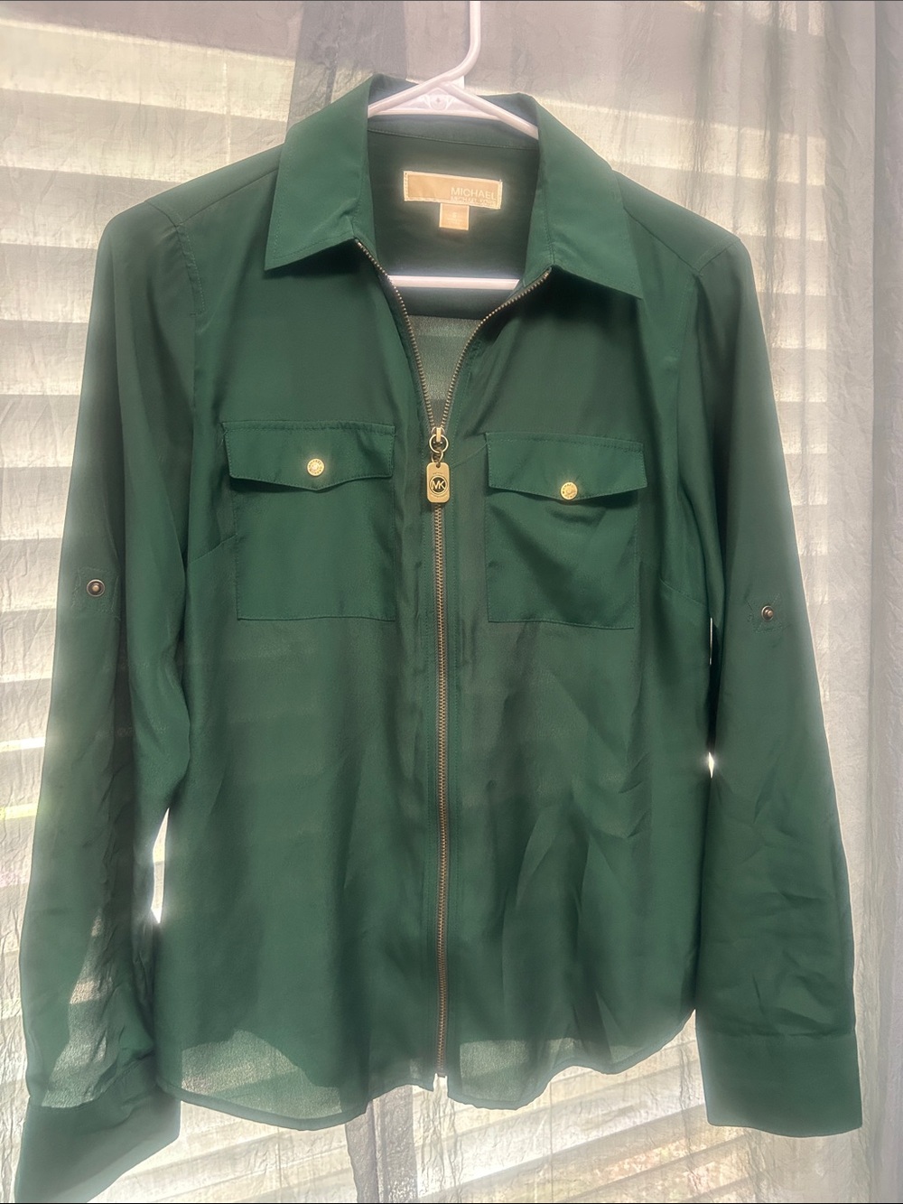 Michael Kors Deep Green Zip-Front Utility Shirt Jacket